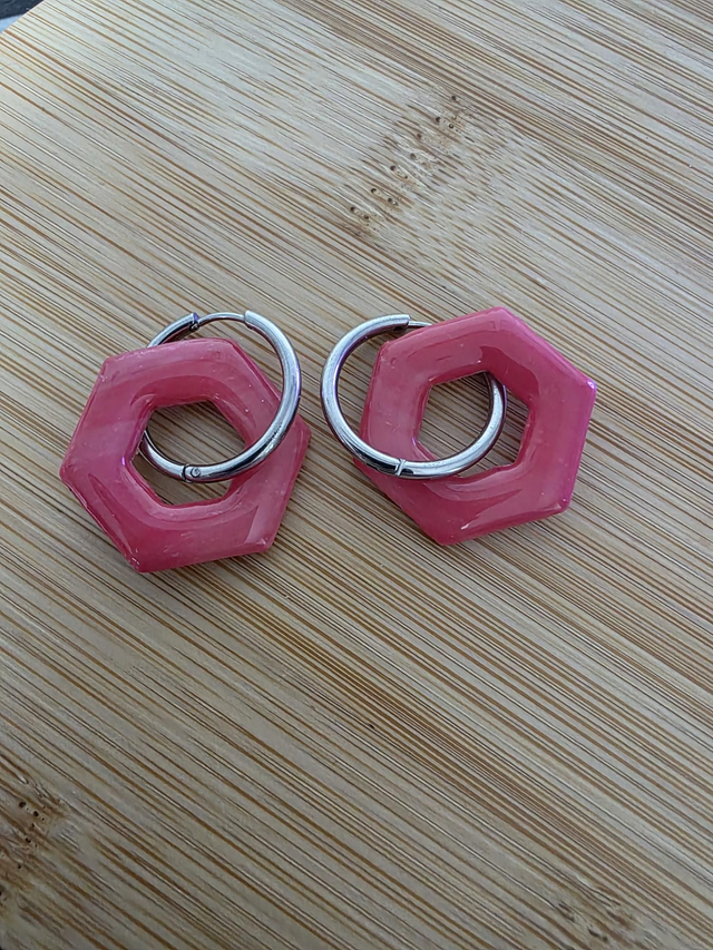 Pampilles en résine modèle Mathilde- couleur rose marbré- la fabrique à pampilles