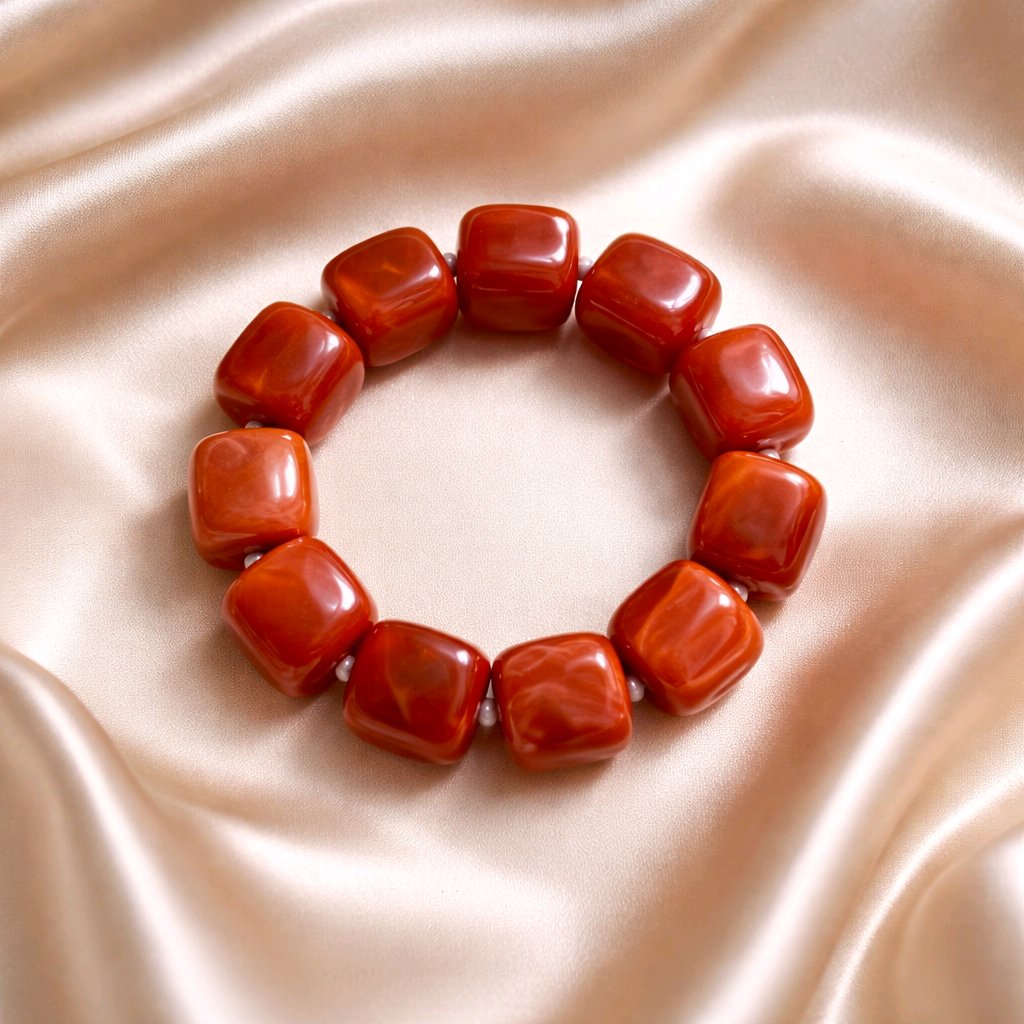 Bracelet en perles cubes - couleur orangé marbré - la fabrique à pampilles