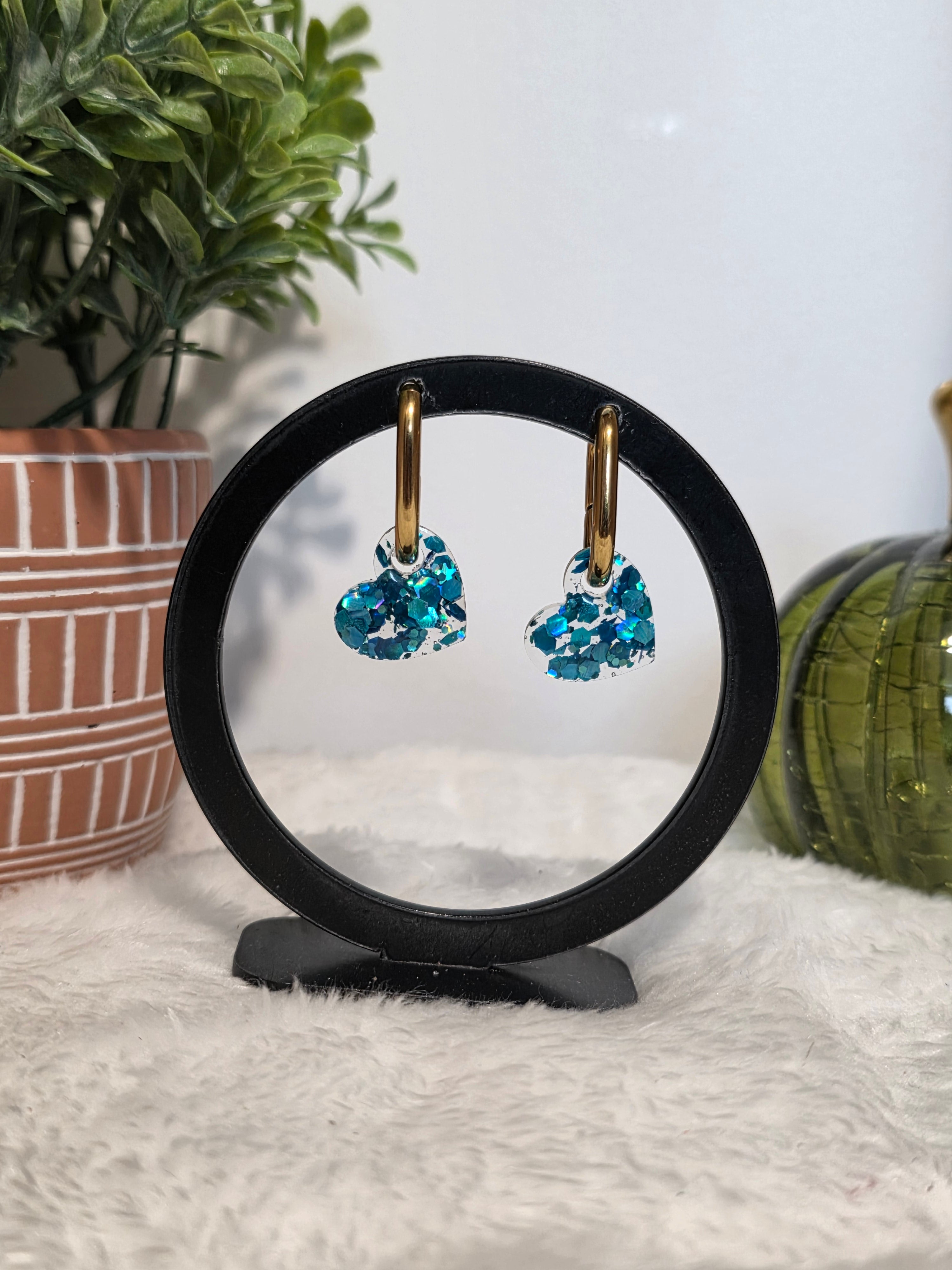 Pampilles en résine Coeur perdu – Bleu turquoise