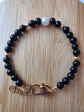 Bracelet en perles rondes avec fermoir – Noir