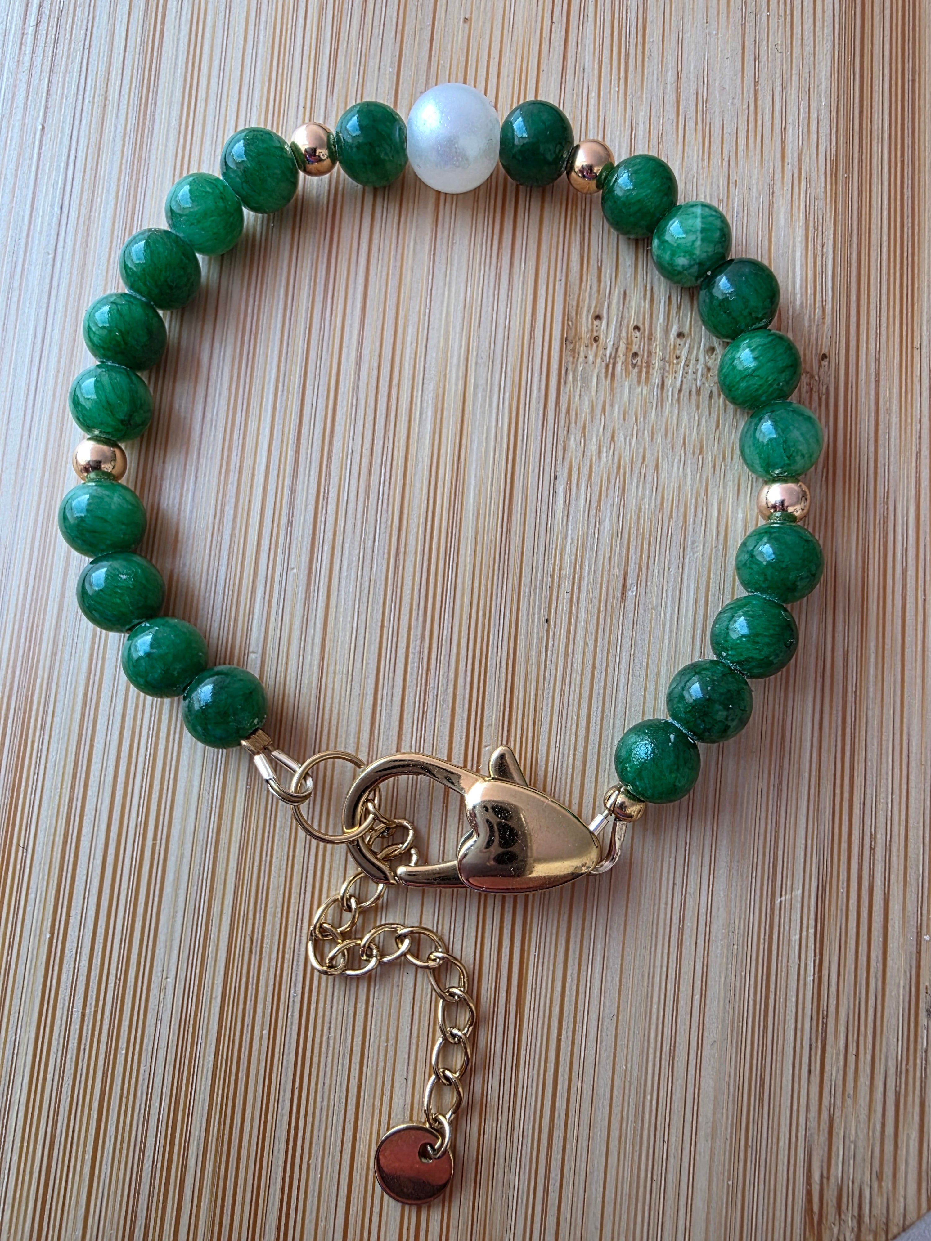 Bracelet en perles rondes avec fermoir – Vert