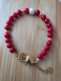 Bracelet en perles rondes avec fermoir – Rouge