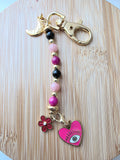 Porte clés /bijou pour sac  -multicolore- breloques coeur et lune - la fabrique à pampilles