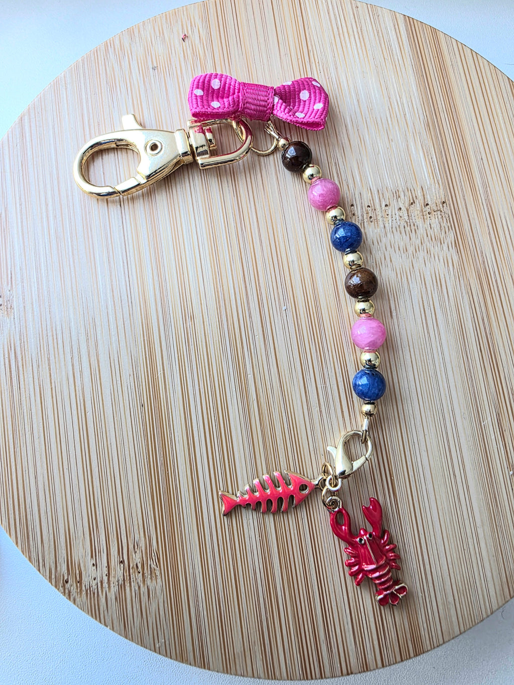 Porte clés /bijou pour sac  -multicolore- breloques crabe et poisson - la fabrique à pampille