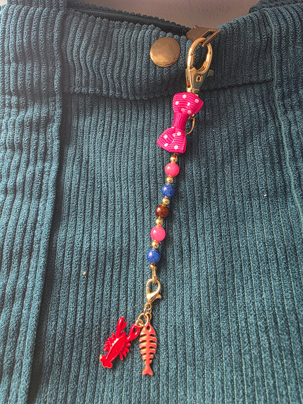Porte clés /bijou pour sac  -multicolore- breloques crabe et poisson - la fabrique à pampille