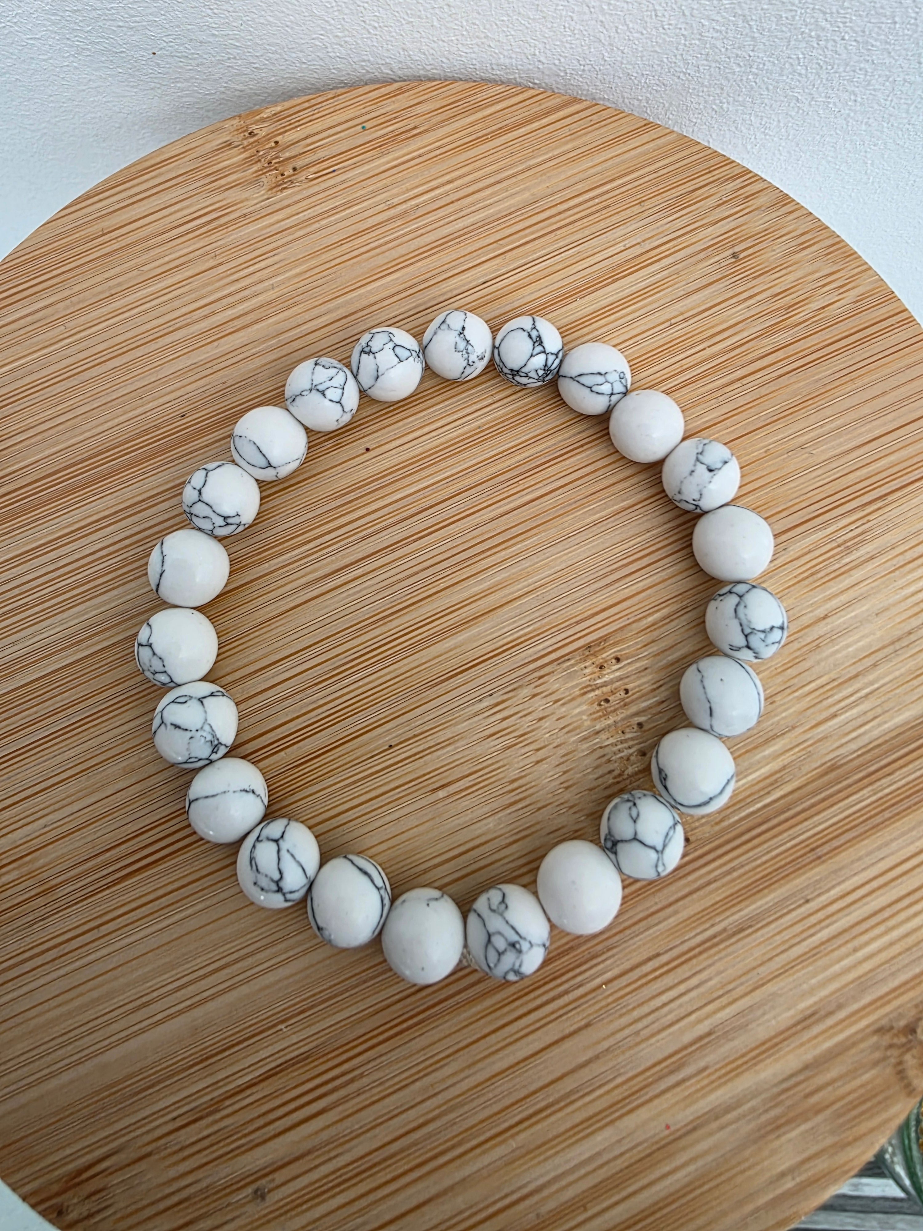Bracelet perles zébrées 8mm - Blanc