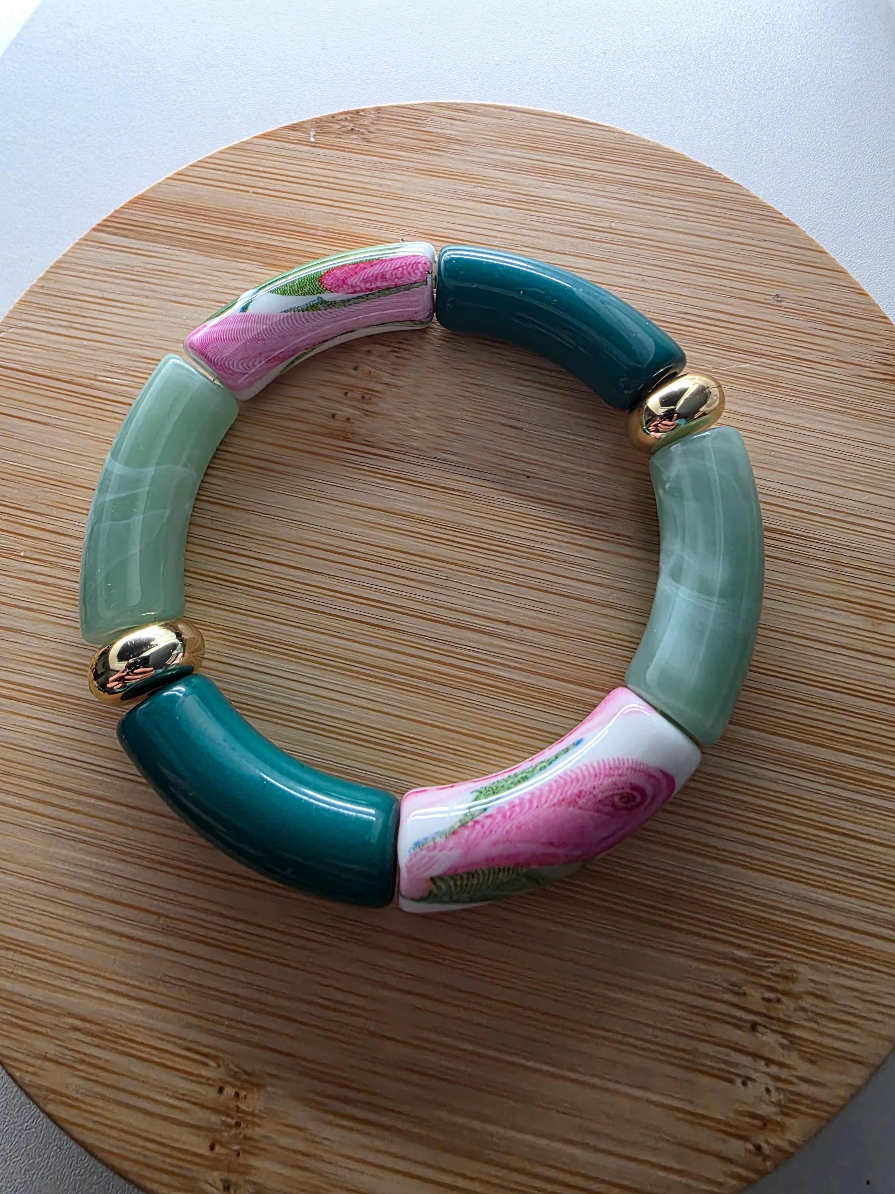 Bracelet maxi tubes vert feuillage