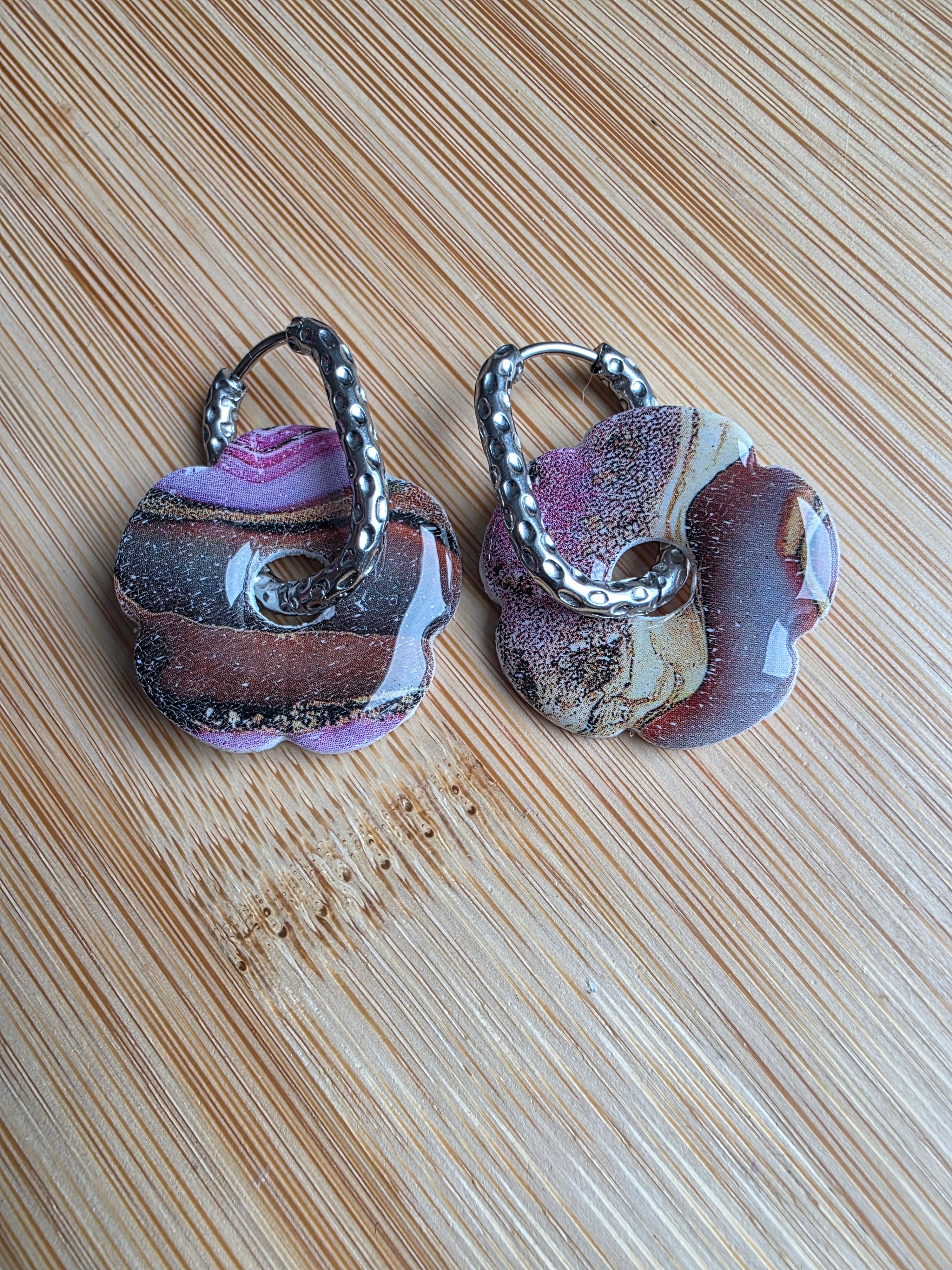 Boucles d'oreilles Fleur Pauline avec décor - Marron rosé