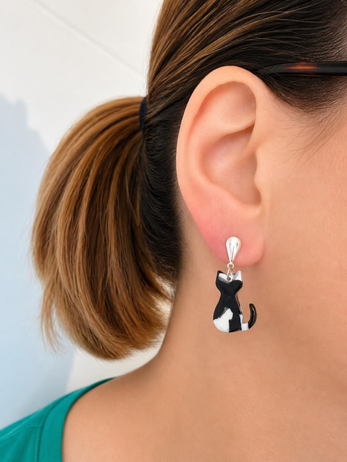 Boucles d oreilles argentées et chat - la fabrique à pampilles