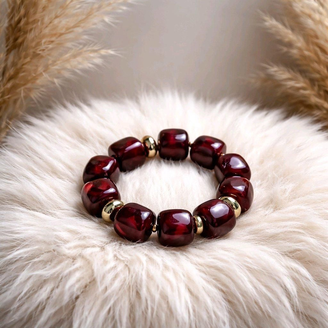 Bracelet en perles cubes - couleur rouge marbré - la fabrique à pampilles