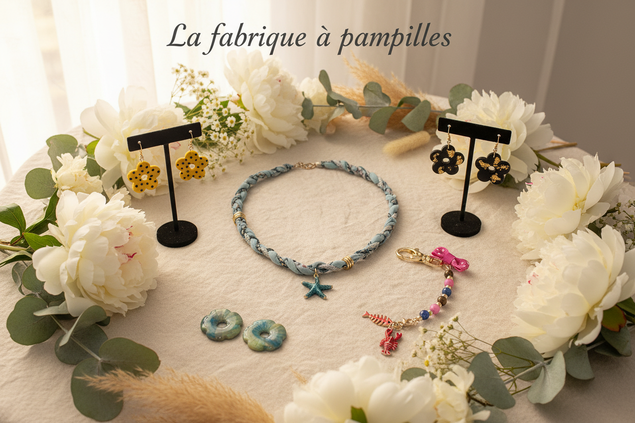 Bannière La fabrique à pampilles avec collier et porte-clés