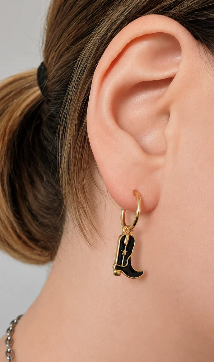 Boucles d'oreilles créoles + bottes de cowboy - Noir
