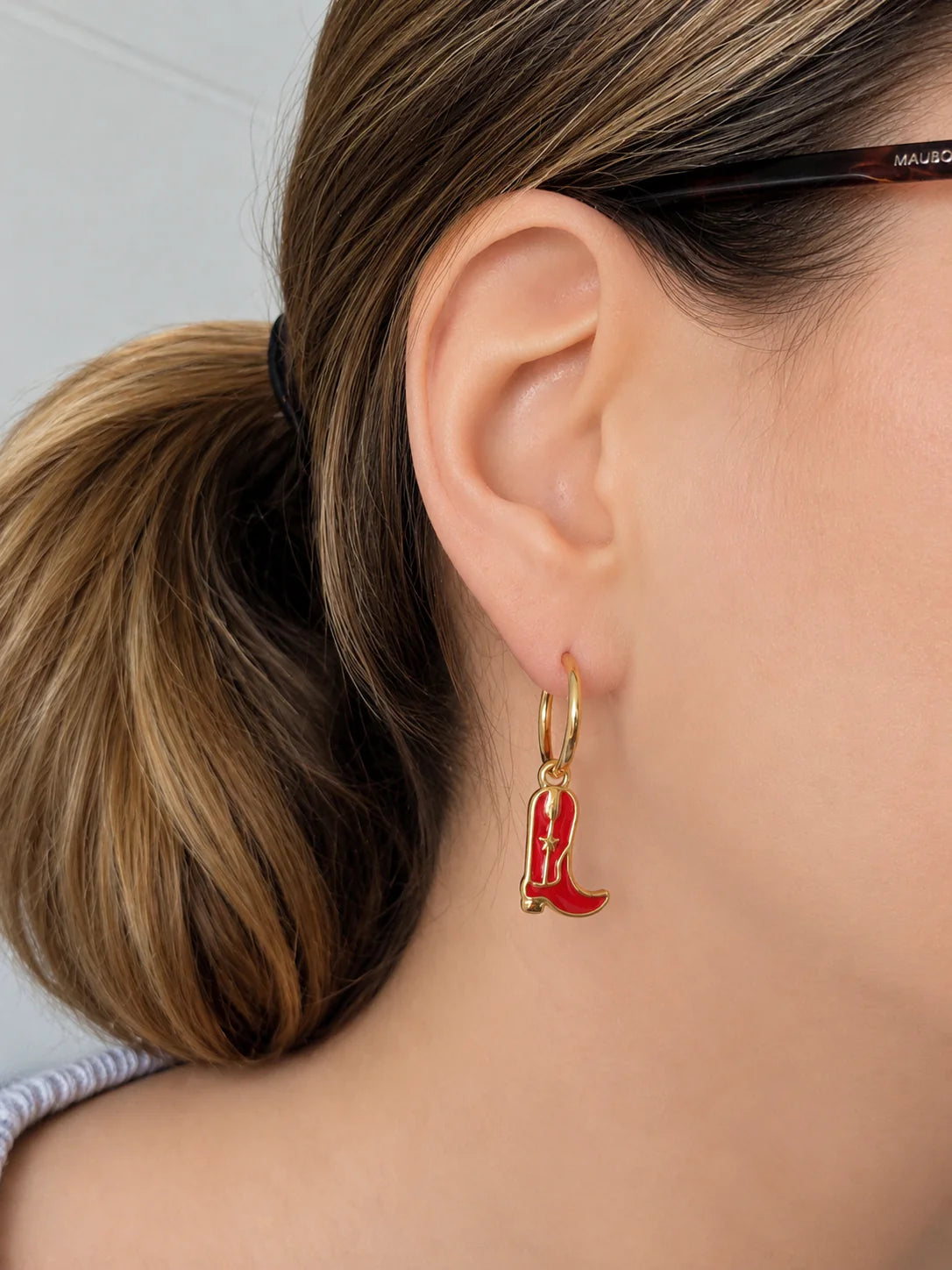 Boucles d'oreilles créoles + bottes de cowboy - Rouge