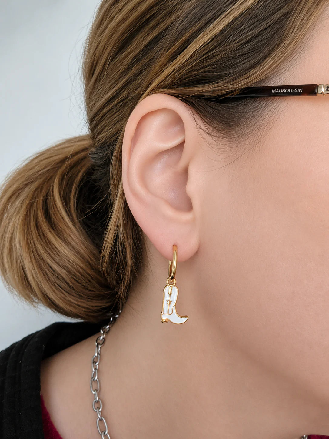Boucles d'oreilles créoles + bottes de cowboy - Blanc