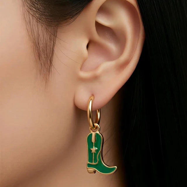 Boucles d'oreilles créoles + bottes de cowboy - Vert