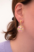 Boucles d oreilles couleur argentée - dome jaune pailleté - la fabrique à pampilles