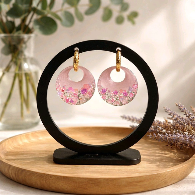Pampilles interchangeables modèle Ring en résine couleur rose pailleté- la fabrique à pampilles