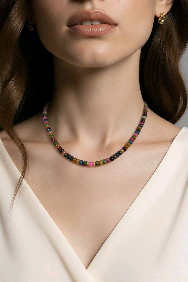 Collier en pierre gemme- couleur arc en ciel- la fabrique à pampilles