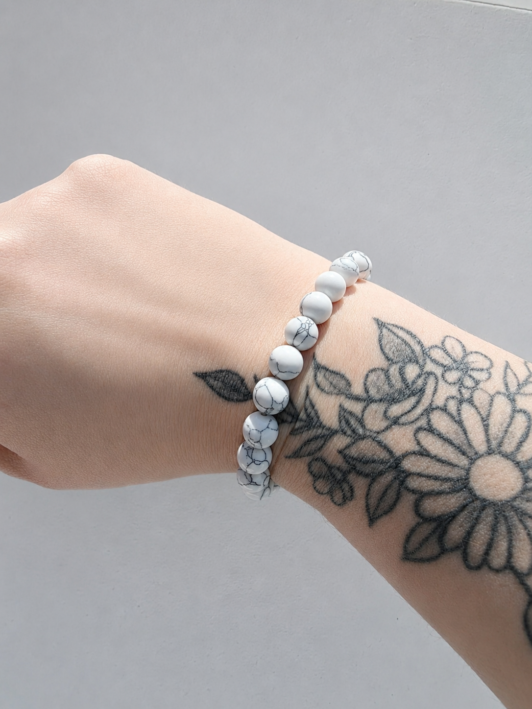 Bracelet perles zébrées 8mm - Blanc