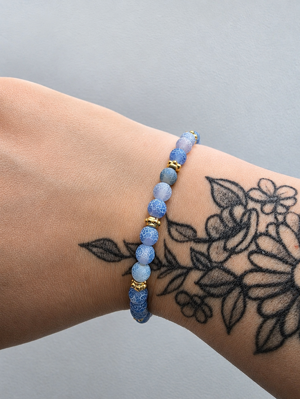 Bracelet effet craquelé Agate bleu Sapphire 6mm