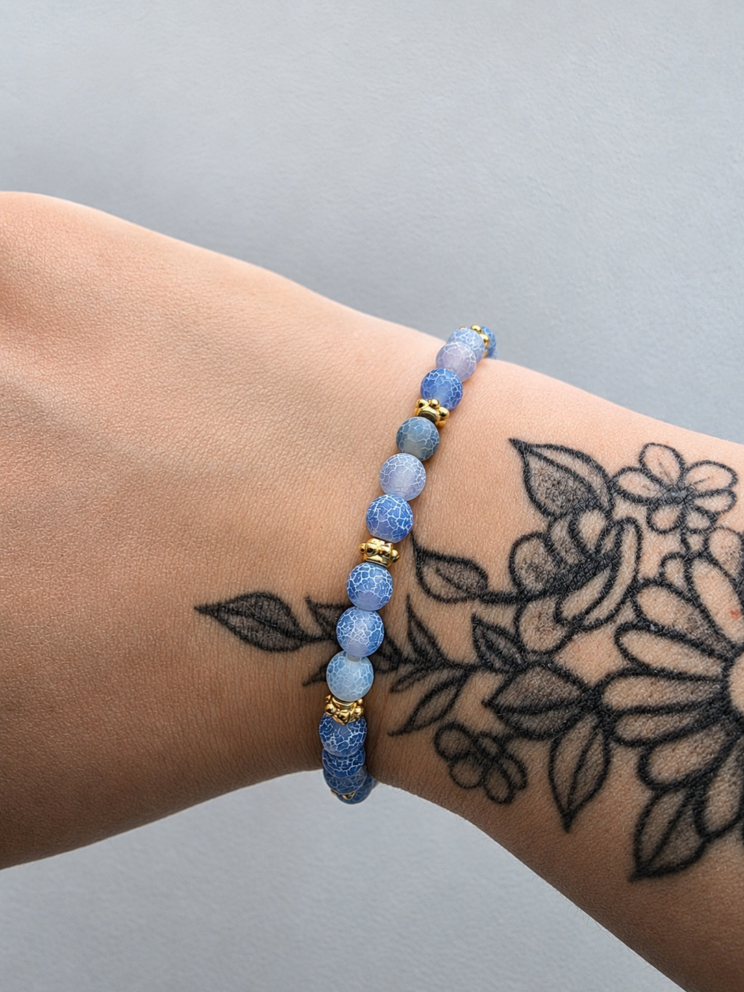 Bracelet effet craquelé Agate bleu Sapphire 6mm