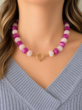 Collier de perles acryliques rose & fuchsia
