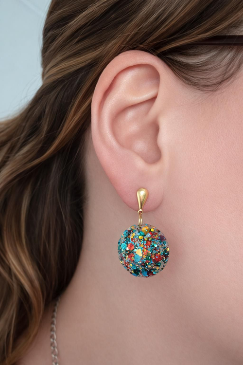Boucles d oreilles couleur argentée - dome multicolore - la fabrique à pampilles