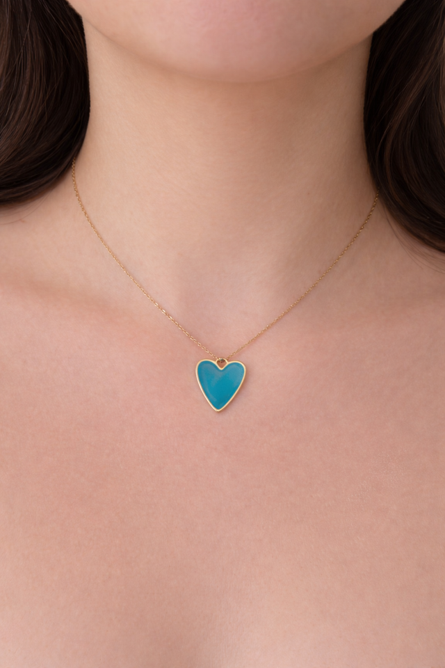 Collier maille serpentine doré - breloque coeur bleu - la fabrique à pampilles