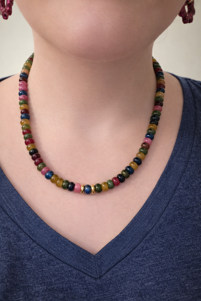 Collier en pierre gemme- couleur arc en ciel- la fabrique à pampilles