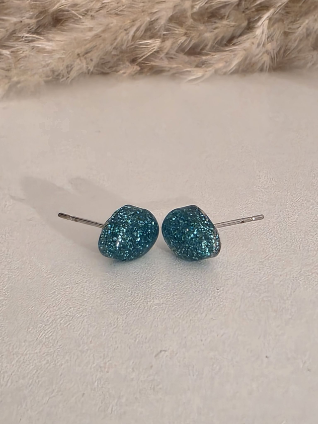 Puces d oreilles ovales couleur bleu vert pailleté - la fabrique à pampilles
