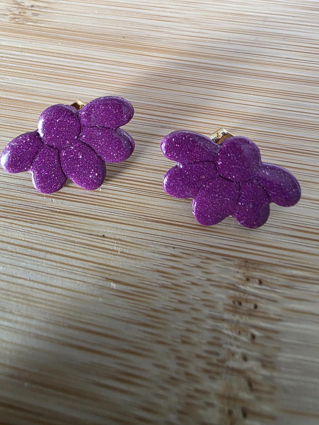 Puces d oreilles fleur violet - la fabrique à pampilles