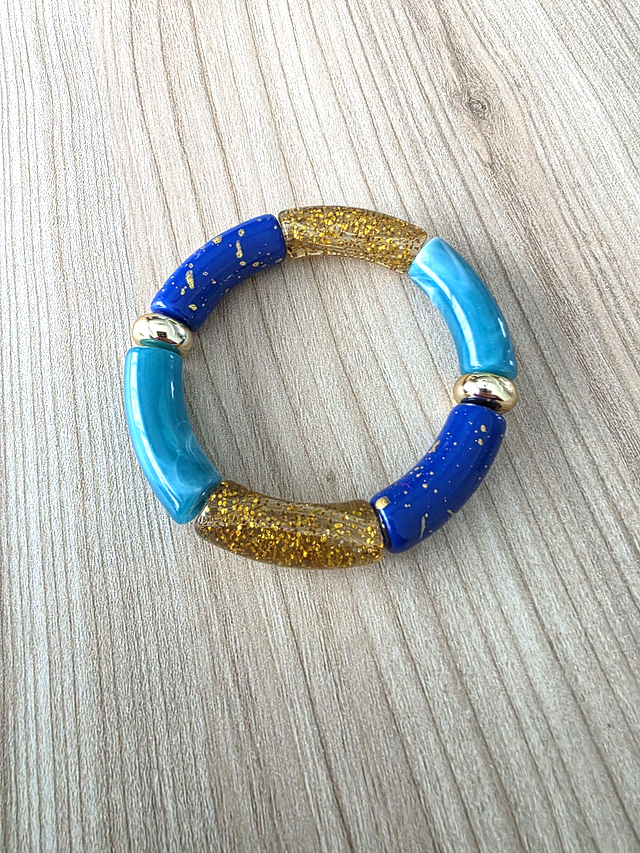 Bracelet maxi tubes bleu paillettes