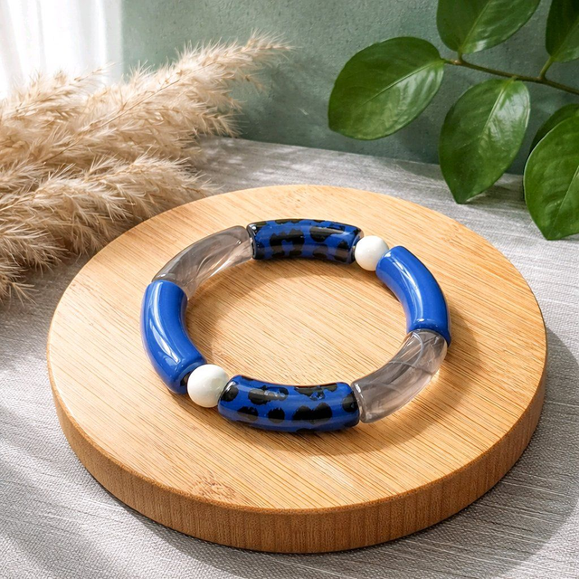Bracelet en perles maxi tubes couleur bleu- la fabrique à pampilles