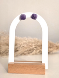 Puces d oreilles carré couleur violet pailleté - la fabrique à pampilles