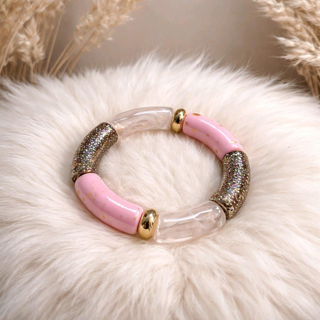 Bracelet en perles maxi tubes couleur rose- la fabrique à pampilles