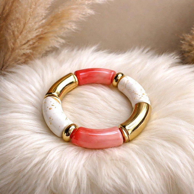 Bracelet en perles maxi tubes couleur rouge- la fabrique à pampilles
