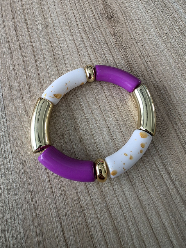 Bracelet en perles maxi tubes couleur violet- la fabrique à pampilles