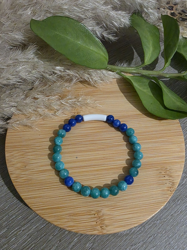 Bracelet en perles rondes et perle tube couleur bleu - la fabrique à pampilles