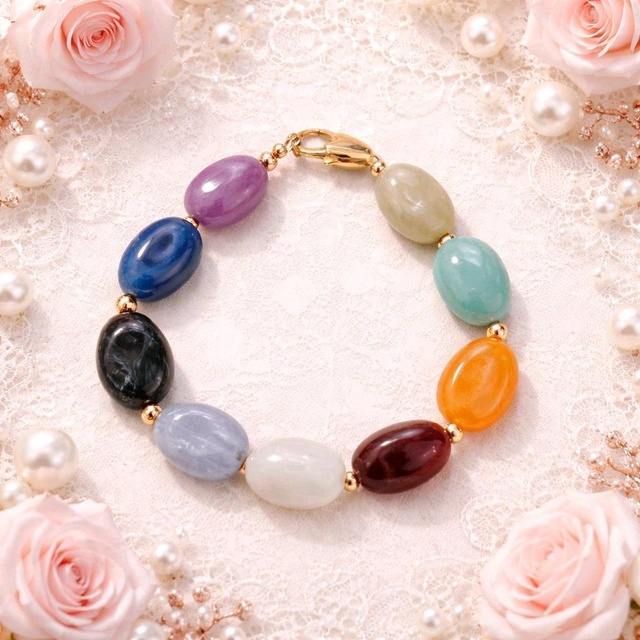 Bracelet en perles ovales couleur arc en ciel - la fabrique à pampilles