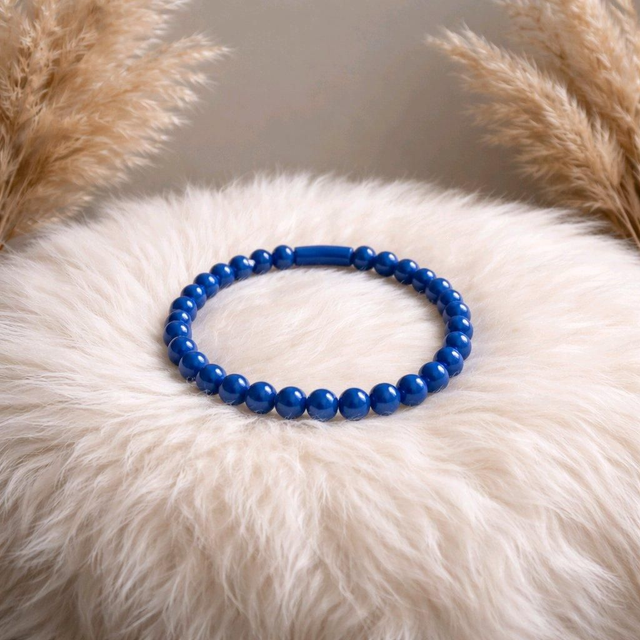 Bracelet perles rondes + tubes - Bleu