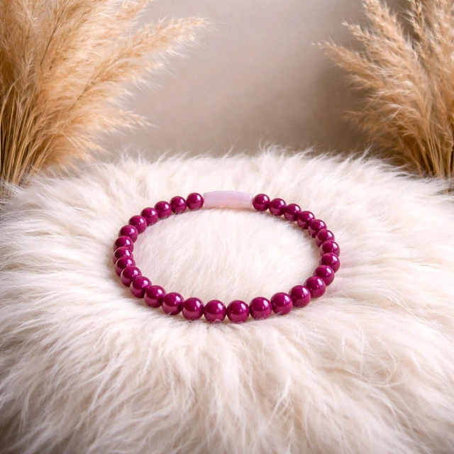 Bracelet perles rondes + tubes - Framboise