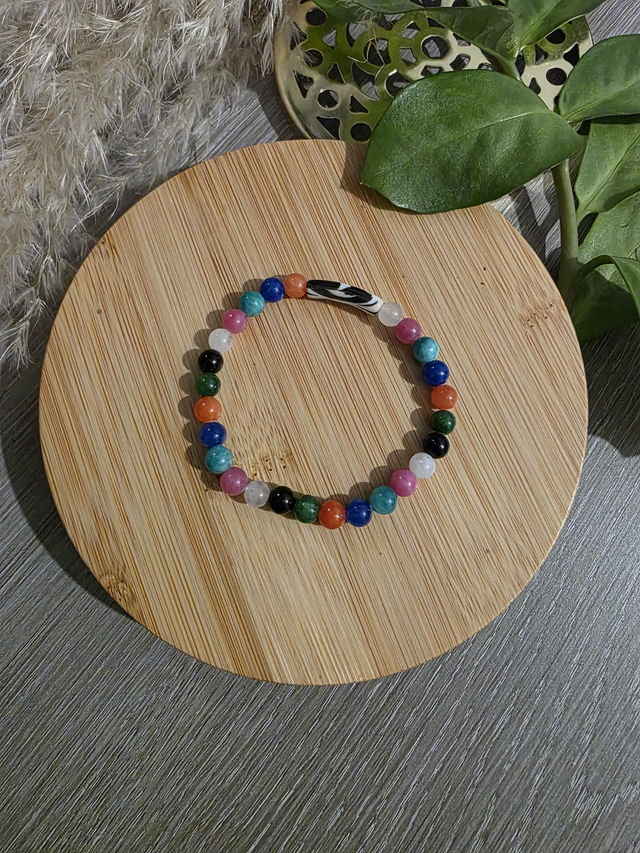 Bracelet perles rondes + tubes - Arc-en-ciel