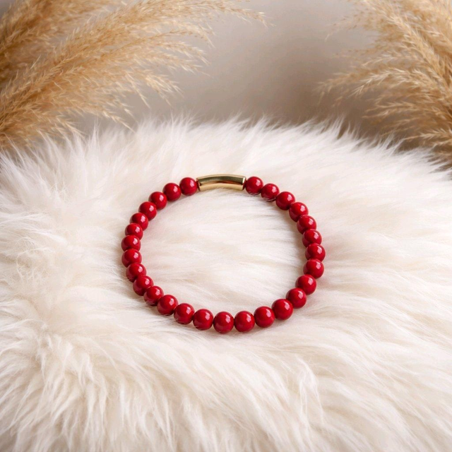 Bracelet perles rondes + tubes - Rouge/doré