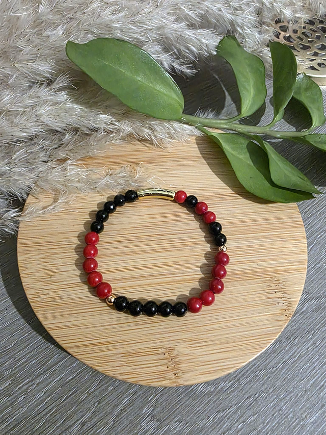 Bracelet perles rondes + tubes - Rouge et noir