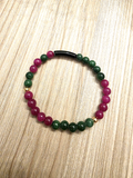 Bracelet perles rondes + tubes - Vert/framboise