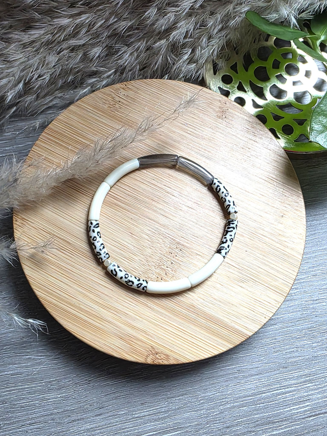 Bracelet en perles mini tube blanc tacheté- la fabrique à pampilles