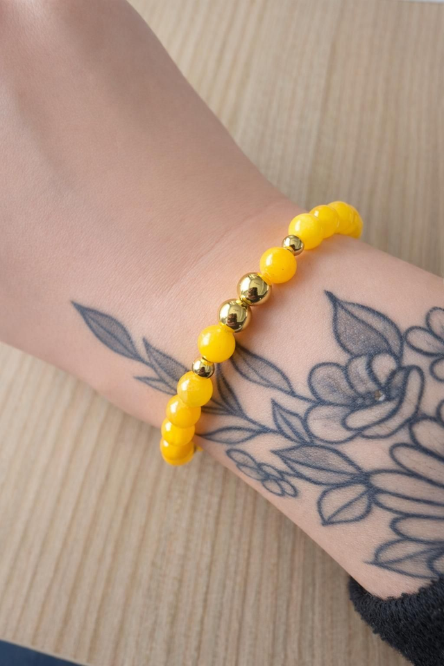 Bracelet en perles rondes couleur jaune - la fabrique à pampilles
