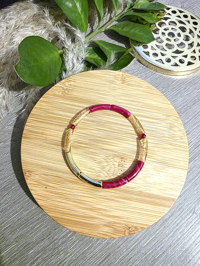 Bracelet en perles mini tubes rose paillette- la fabrique à pampilles