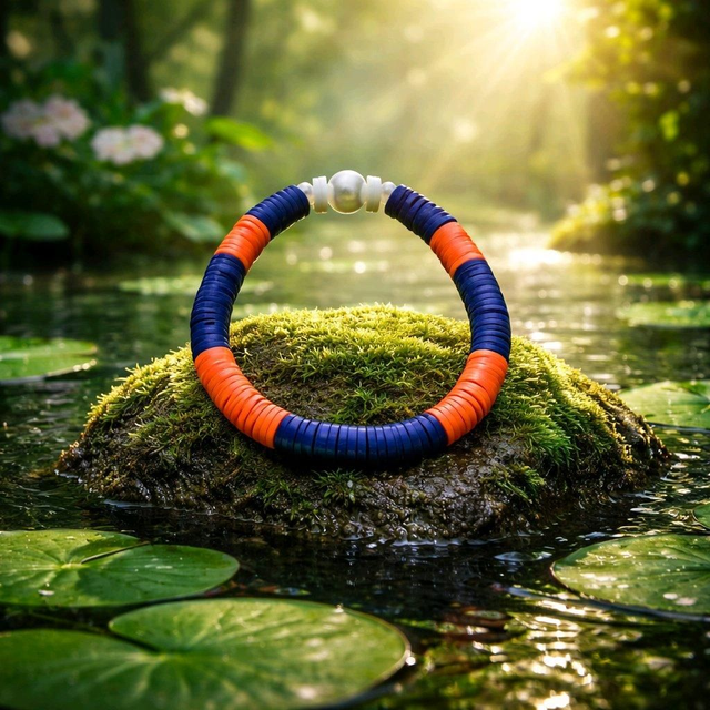 Bracelet en perles heishi  avec perle couleur orange et bleu- la fabrique à pampilles