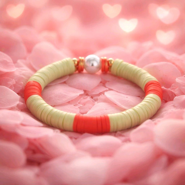 Bracelet en perles heishi  avec perle couleur orange et pomme- la fabrique à pampilles